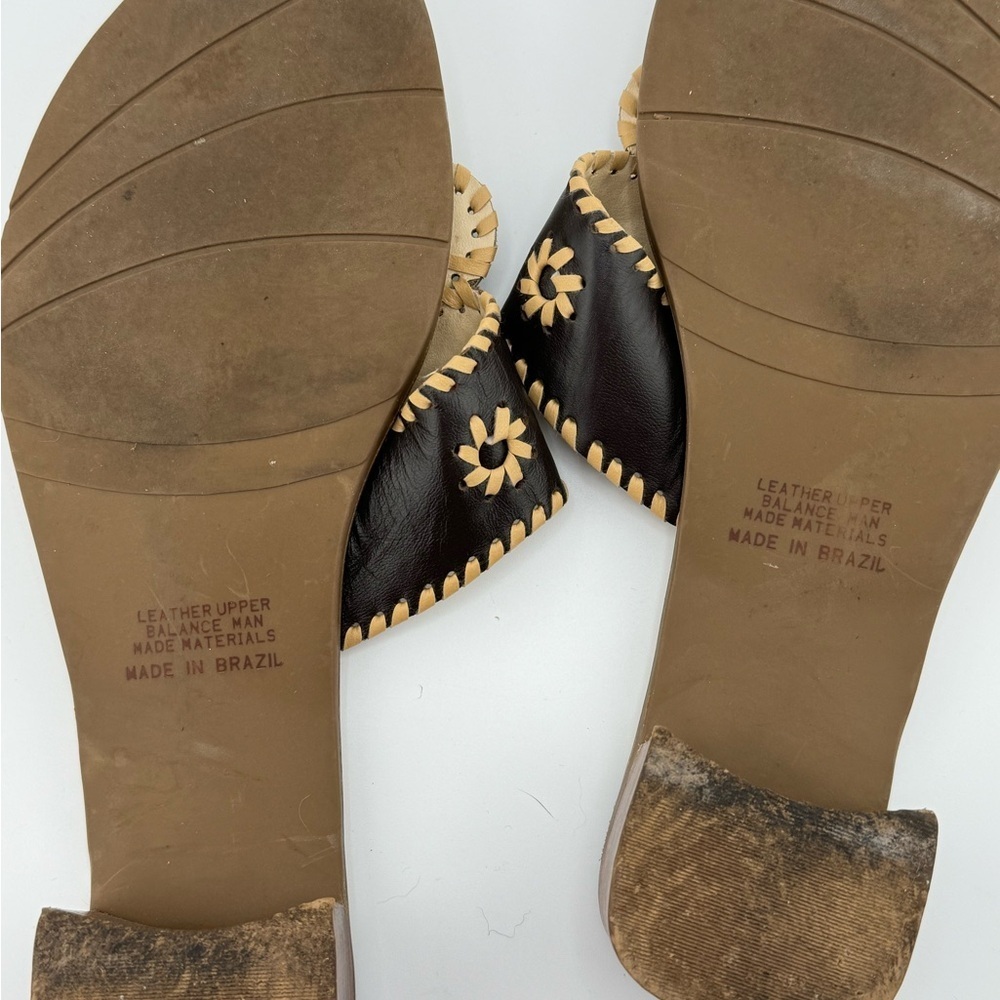 Apostrophe women’s brown cream leather bohemian toe thong slide in sandals 8M - Picture 7 of 8